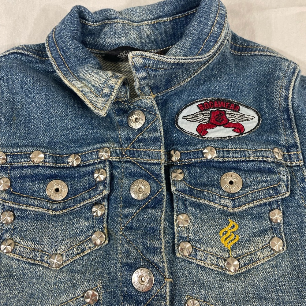 Rocawear Girl Toddler Blue Studded Patched Denim Jacket Size 18M - Picture 6 of 9